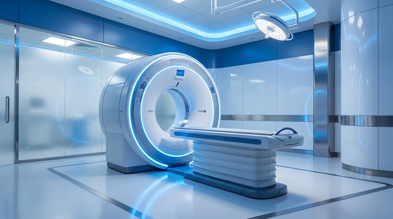 State of the art PET/CT scanner in a modern, brightly lit clinical room